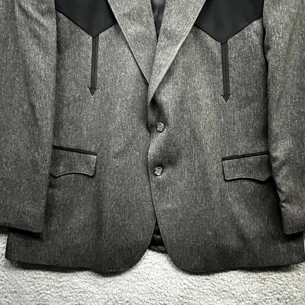 NWT Circle S Mens 52R Grey Western Sport Coat Black Yoke Blazer Cowboy Jacket